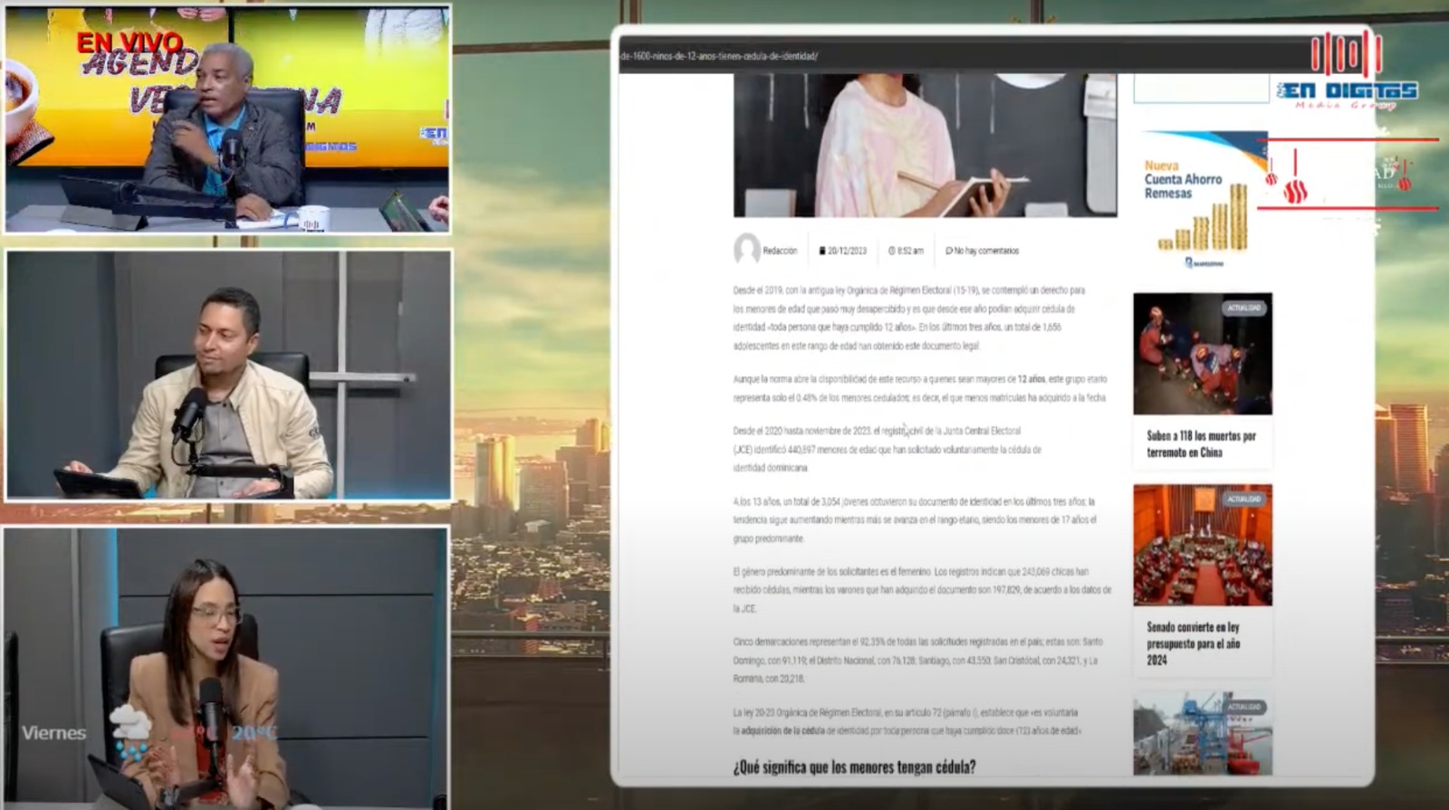 AGENDA VESPERTINA- Miercoles 20 de Diciembre 2023 