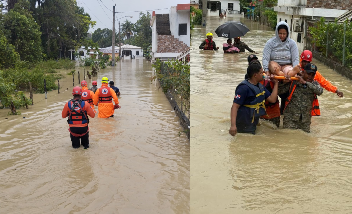 Defensa Civil de Puerto Plata reporta rescate de familias afectadas por inundaciones en Sabaneta de Yásica